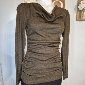 Calvin Klein Long Sleeve Cowl Neck Brown Metallic Shirt